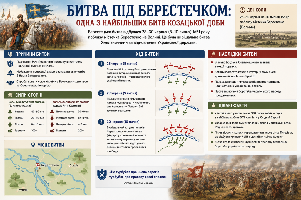 Інфографіка про битву під Берестечком: причини, хід, сили сторін та наслідки