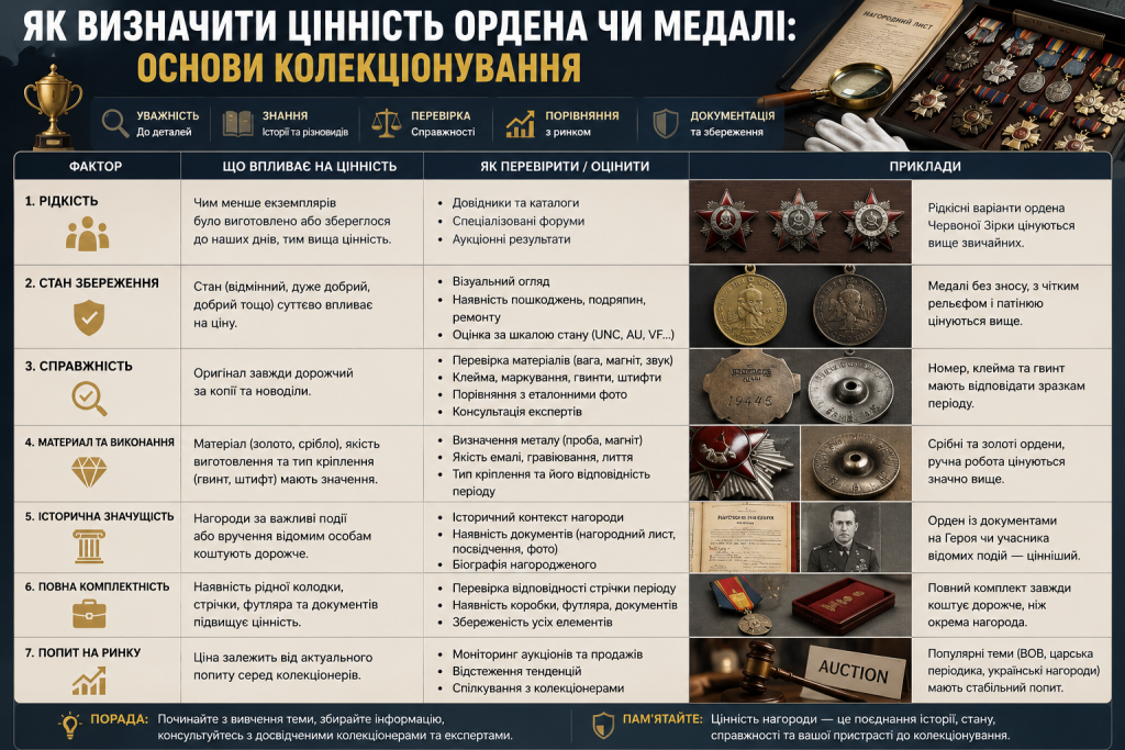 Інфографіка про фактори, що впливають на вартість орденів і медалей